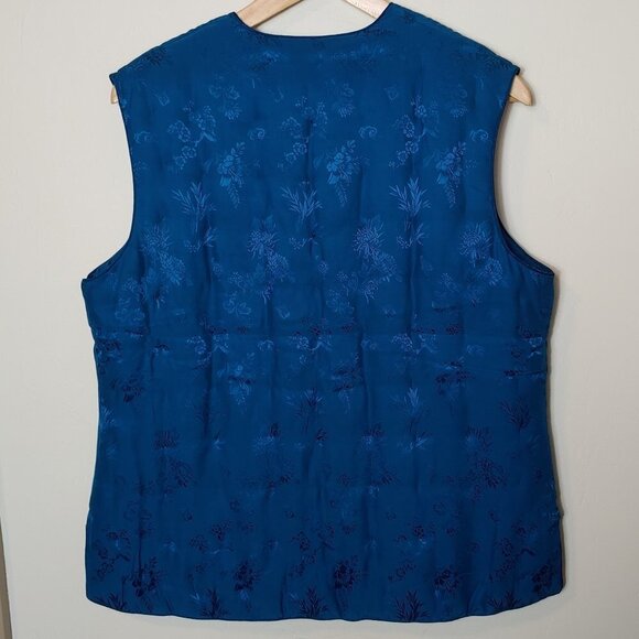 Vintage Silk Vest Double Horse Puff Quilt Boho Asian Satin Blue - Picture 3 of 6